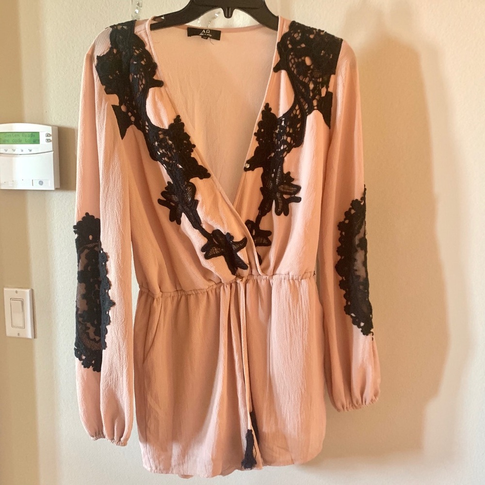 Nude / tan and black lace romper
